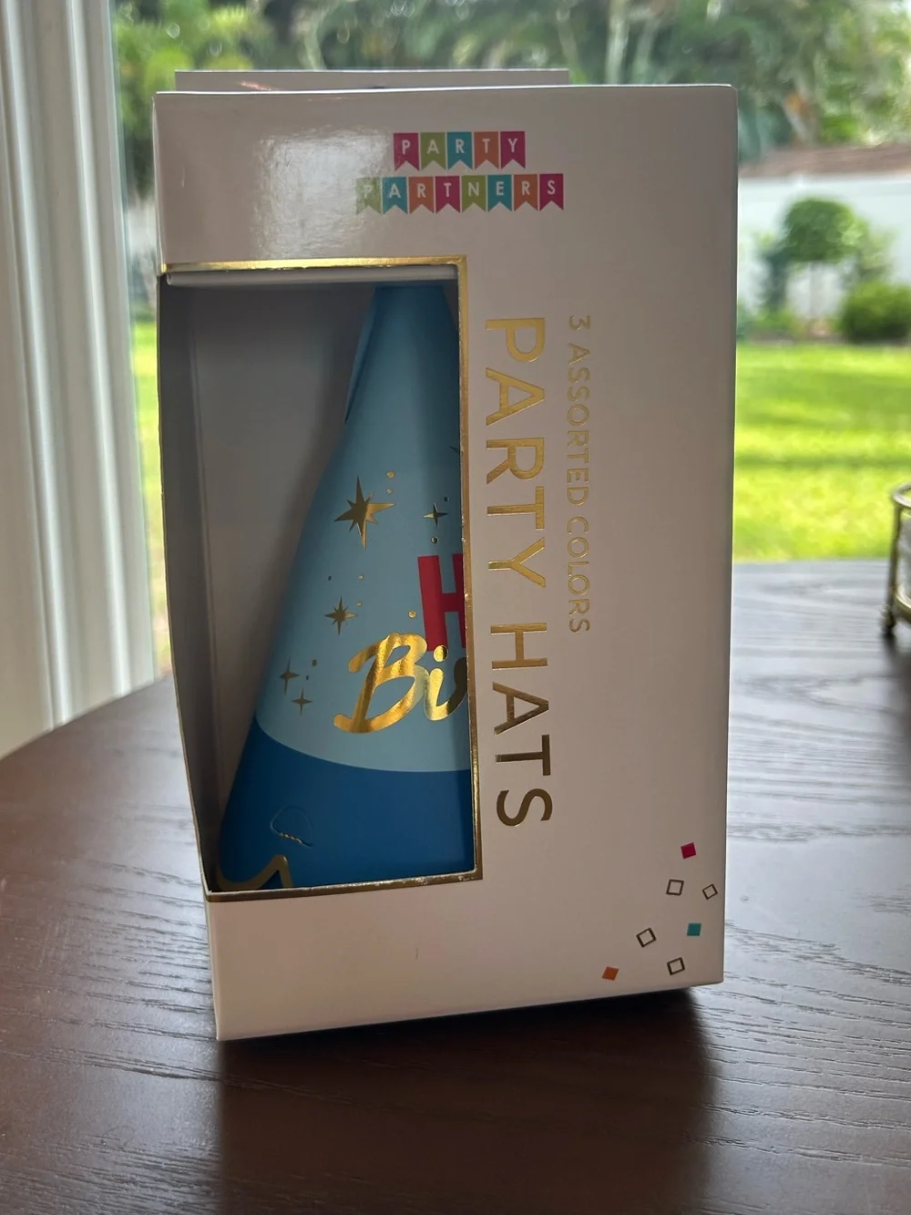 “New” Party Partners Birthday Party Hats with Gold Foil Accents (set of 6)
